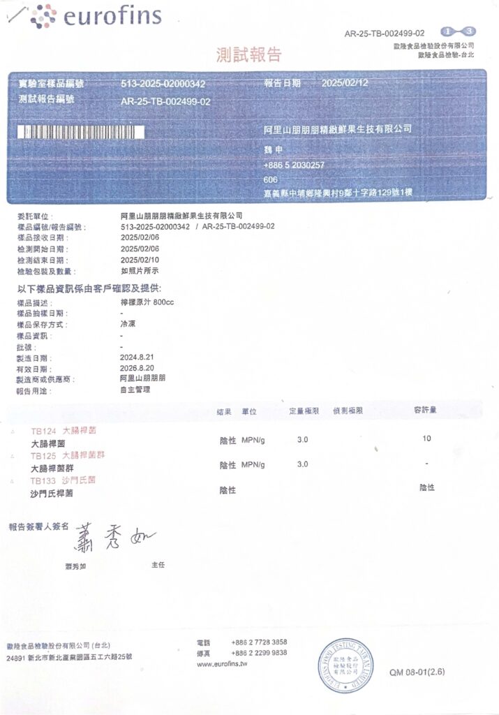 2025檸檬汁檢驗報告