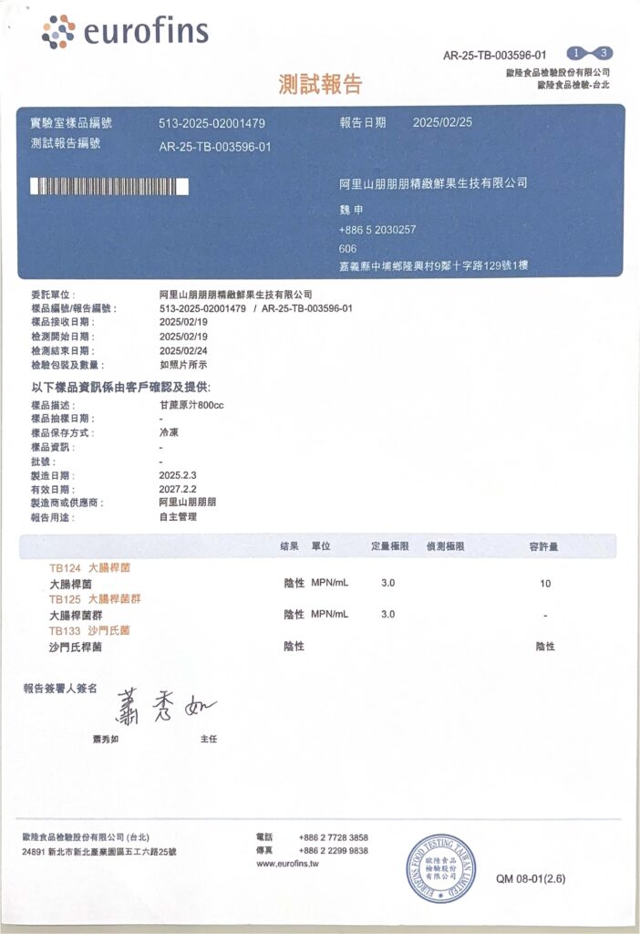 2025甘蔗汁檢驗報告
