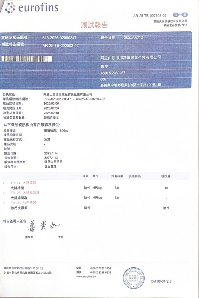 2025葡萄柚汁檢驗報告